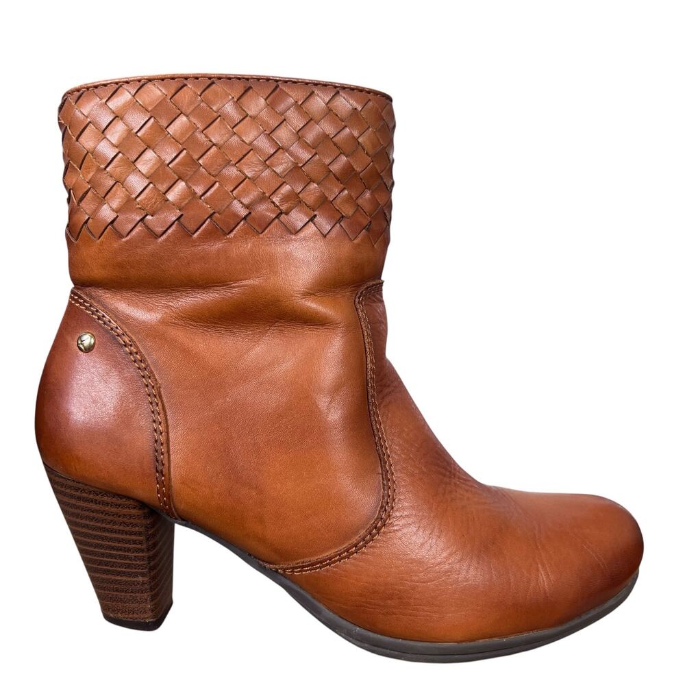 Pikolinos Women’s Cognac Woven Leather Ankle Boots Size 38 US 7.5/8